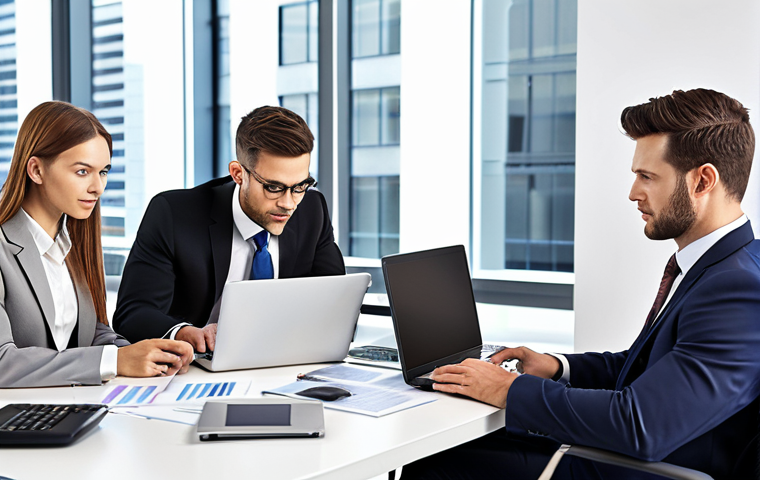 **

A diverse team of financial professionals (analyst, accountant, advisor) collaborating around a table filled with financial documents and laptops. Focus on teamwork, synergy, and the exchange of knowledge.  Style:  Modern, bright office, professional attire.

**